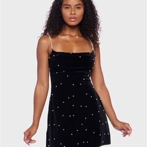 B Darlin Black Mini Dress with Pearl Details